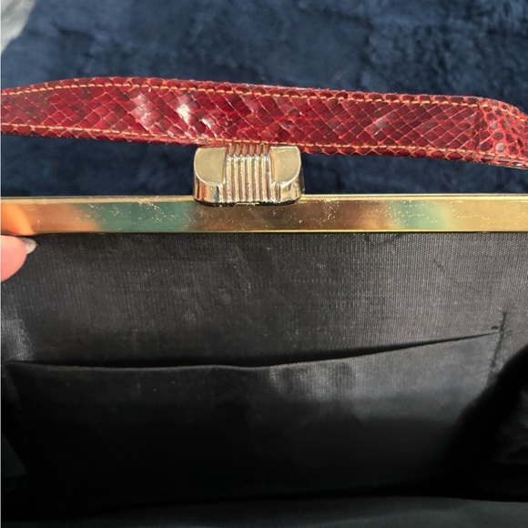 Vintage Red Snakeskin Leather Clutch / Handbag — Mid-Century Exotic - Picture 3 of 5